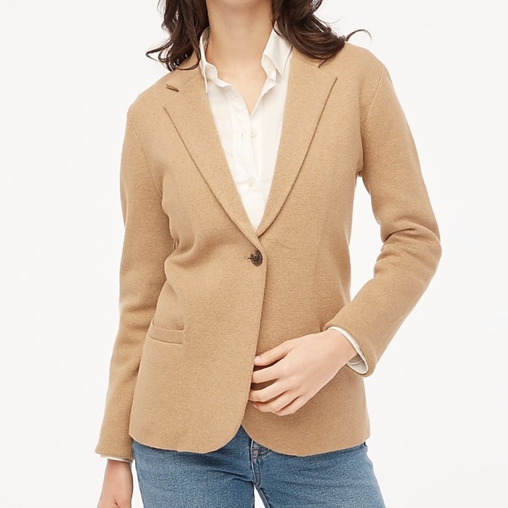 J Crew Schoolboy Sweater Blazer‎ XS Tan Acorn Merino Wool Blend Pockets